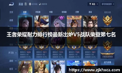 王者荣耀耐力排行榜最新出炉V5战队荣登第七名
